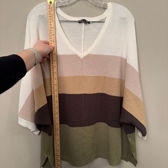 Adrianna Pappell V-Neck Color-Block Seed Stitch Short Dolmen Sleeved Top 2X - Picture 7 of 12